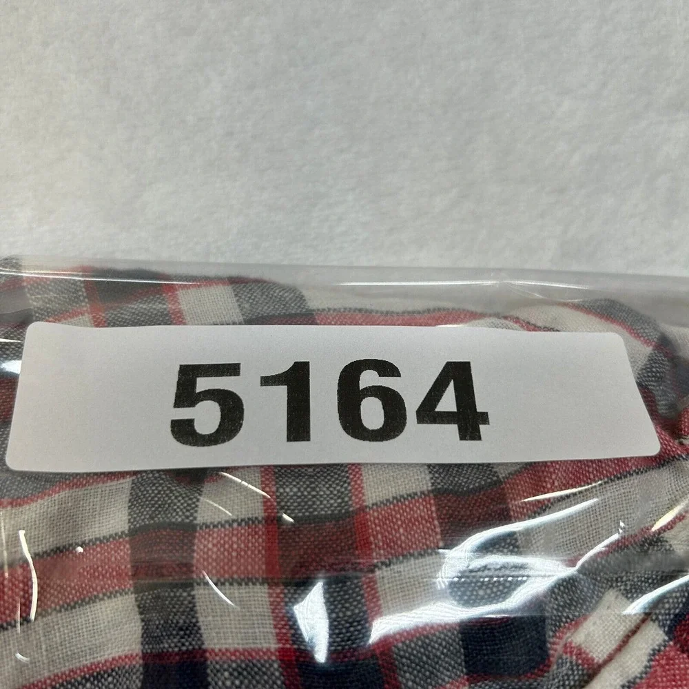 J Crew Linen Shirt Mens‎ Large White Red Black Plaid Slim Fit Long Sleeve